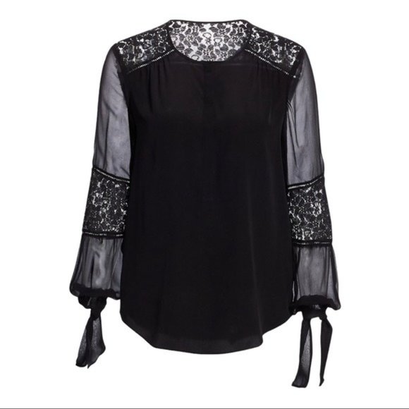 REBECCA TAYLOR Sarah Silk Lace-Panel Top in Black - Size 6 NWT - Picture 5 of 6
